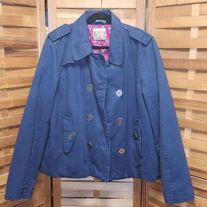 Ruff Hewn Insulated Navy Blue Pea Coat Women's Size XL Cotton Polyester